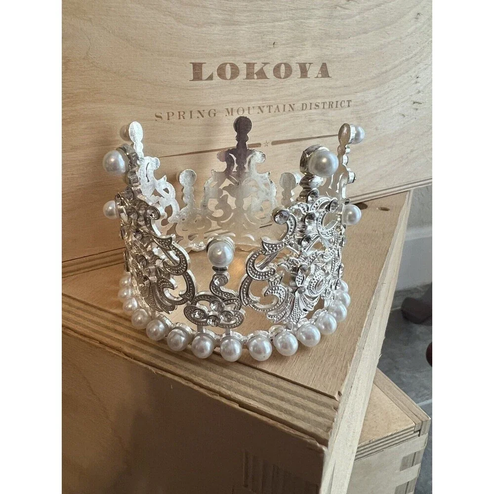 Silver Imitation Pearl Mini Crown Cake Topper Birthday Decor Decoration Wedding